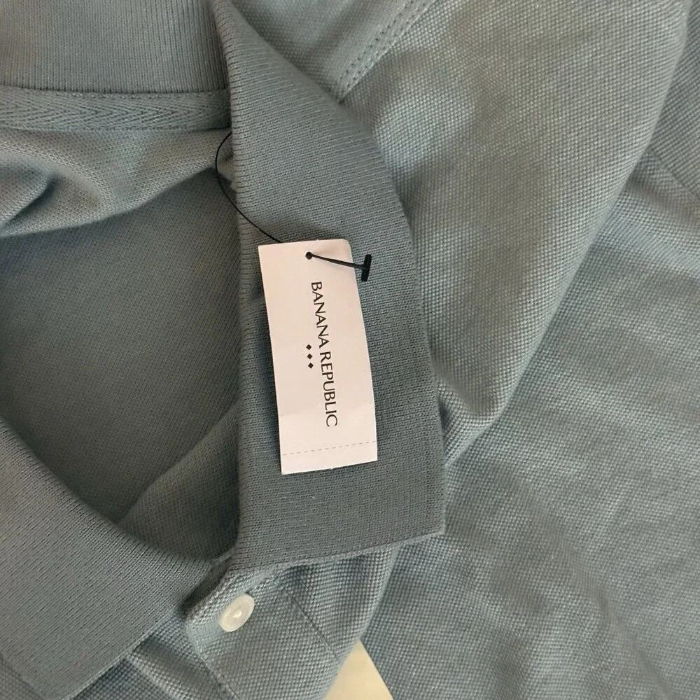 Banana Republic Pique Polo Shirt Slim Fit Blue Organic Cotton‎ Sz XL NWT Preppy